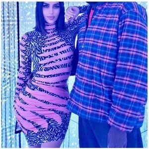 NEW Maisie Wilen Yeezy Pink Black Ruched Printed Jersey Mini Dress NWOT - Size M